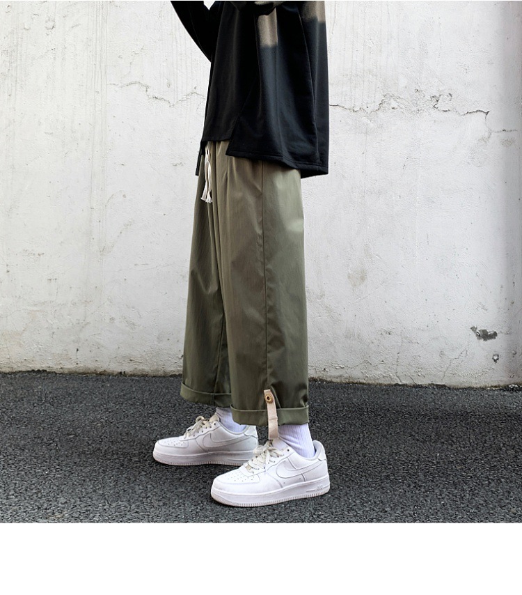 Spring Newport wind scene white wall big size male trend buckle wide leg nine minutes casual pants