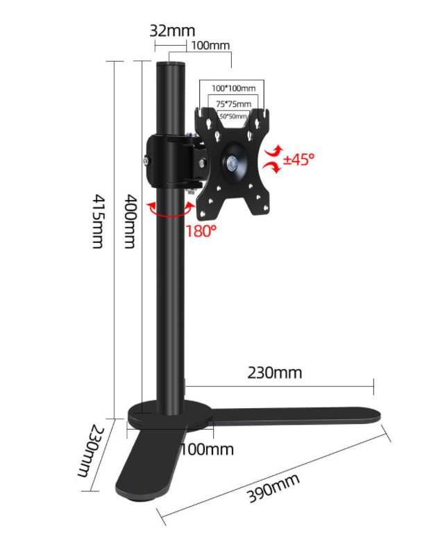 Suporte de braço para monitor Artiss, preto