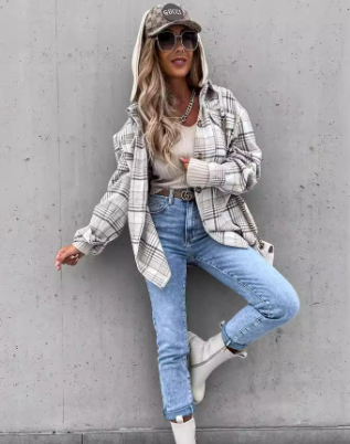 Hooded Plaid Shirt Jacket 2