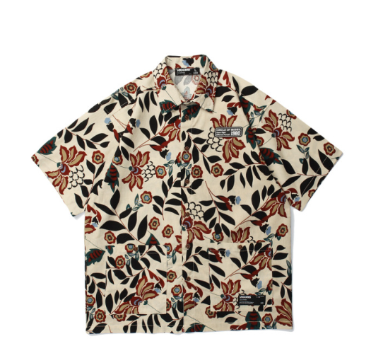 Retro floral trend couple casual floral beach shirt summer short-sleeved shirt men