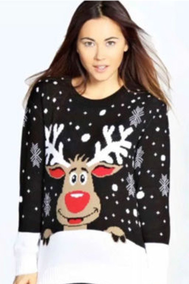 Christmas Antlers Cute Print Crew Neck Sweater Image 4