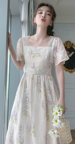 Super Fairy Retro Temperament Lace Floral Dress Image 4