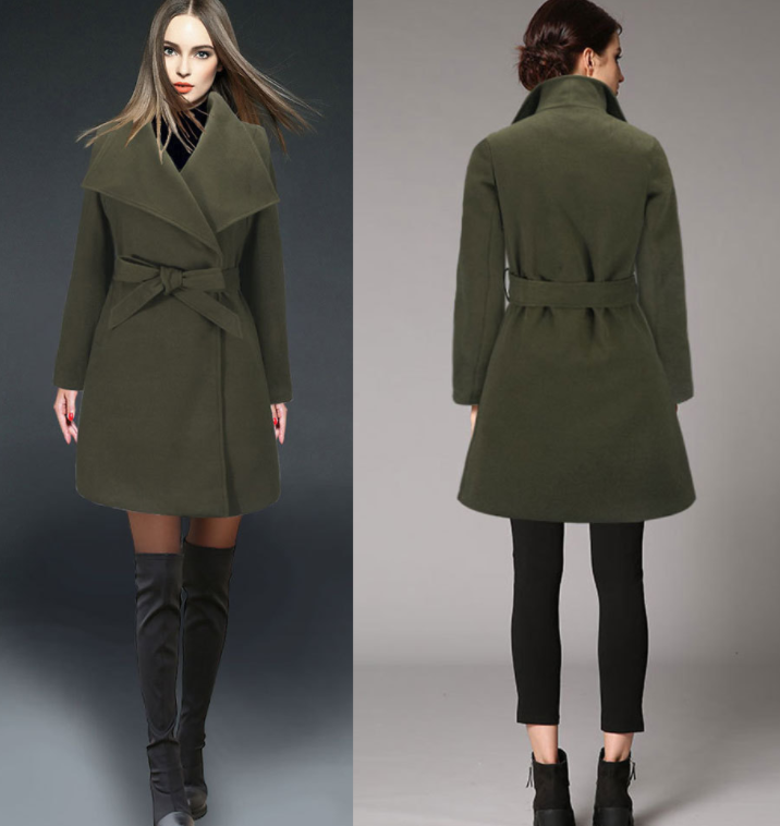 Women's Mid-length Coat Khaki XXL