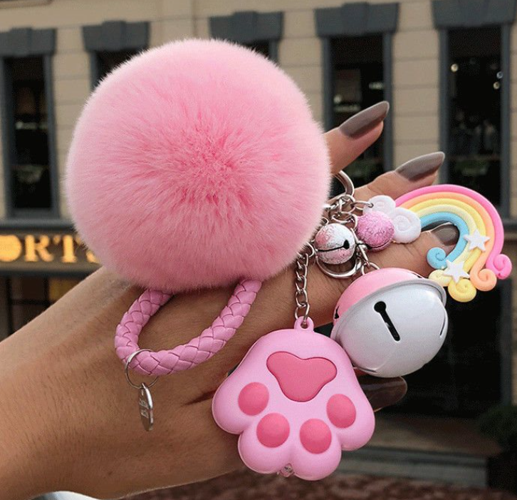 Cat Paw Plush Keychain - Rose Red