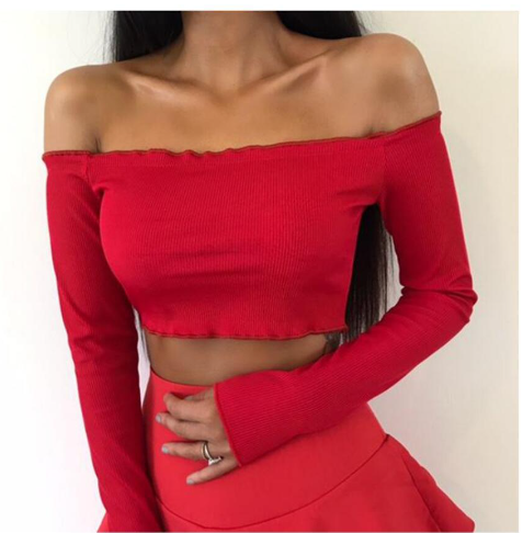 One-shoulder long-sleeve T-shirt in Gules