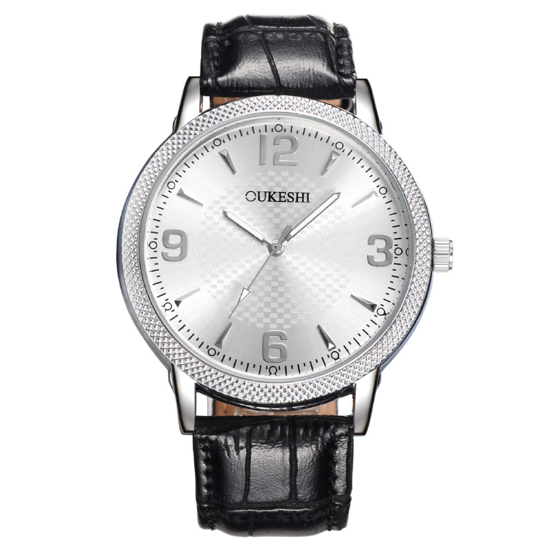 Quartz Watch Brown Belt White Surface