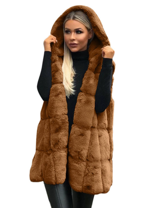 Hooded Fur Vest in Light Grey