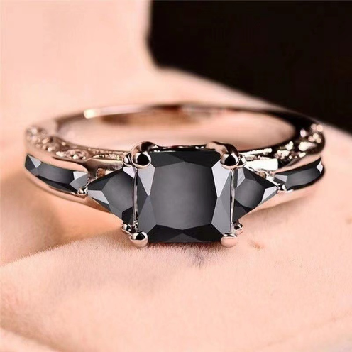 Classic Square Cut Inlaid Black Zircon Ring 1