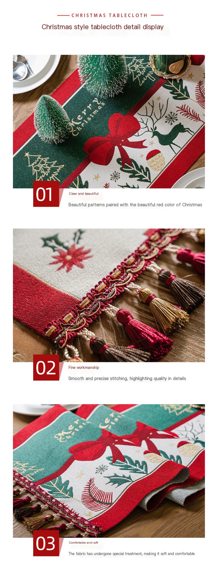 Red Christmas Table Runner Image 3
