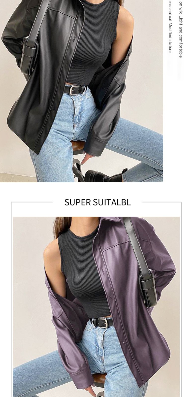 WOLFF,, Women's faux leather jacket with long sleeves