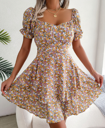 Bohemia Floral Print Dress - Back View