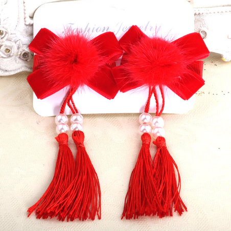 Fringed Hair Ball Hairpin Style D