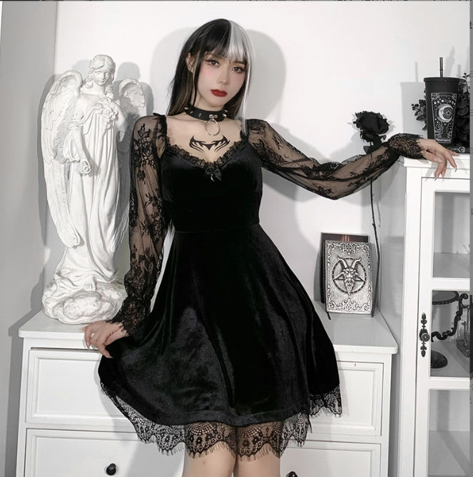 Dark Gothic Lace Panels Dress