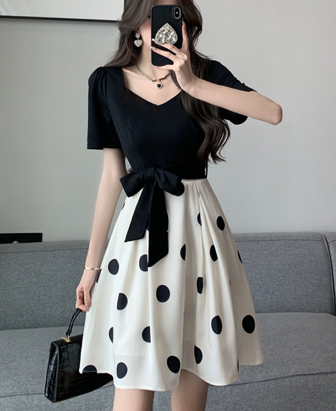 Polka Dot Spliced Chiffon Dress 5