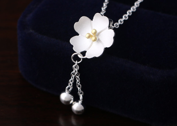 Flower Tassel Cherry Blossom Pendant Necklace Image 2