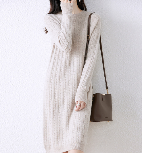 Round Neck Cable Knit Dress Image 4