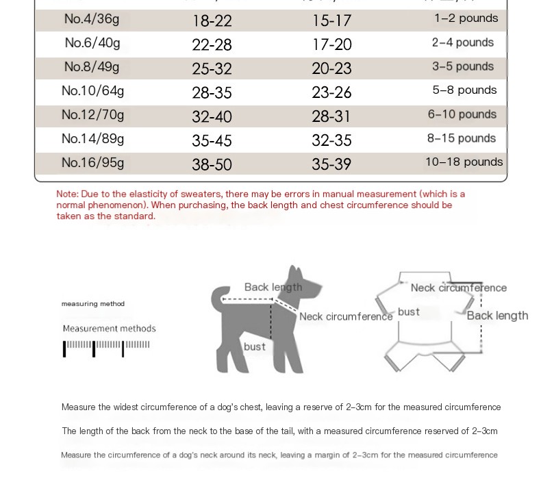 Pet Sweater Color Options