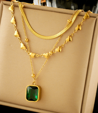 Triple 18K Gold Necklace with Stars, Choker, and Moon