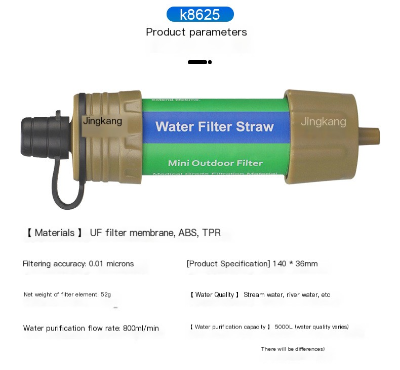 Water purification straw for outdoor use