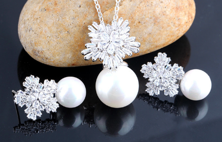 Luxury Snowflake Pearl Zircon Necklace Set Image 1