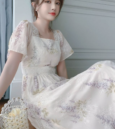 Super Fairy Retro Temperament Lace Floral Dress Image 3