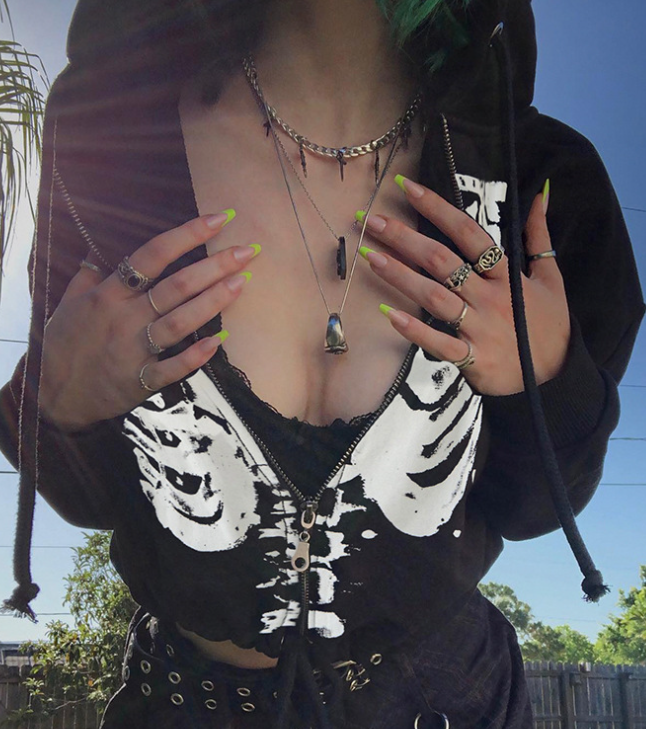 Gothic Drawstring Crop Hoodie Back View