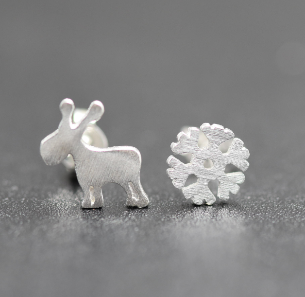 Asymmetrical Christmas Reindeer Earrings Image 1