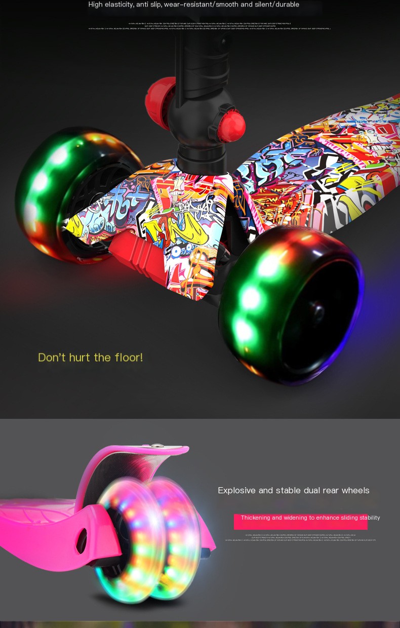 Swiss surfing children folding scooter boys and girls graffiti wide wheel scooter three four-wheel flash pulley