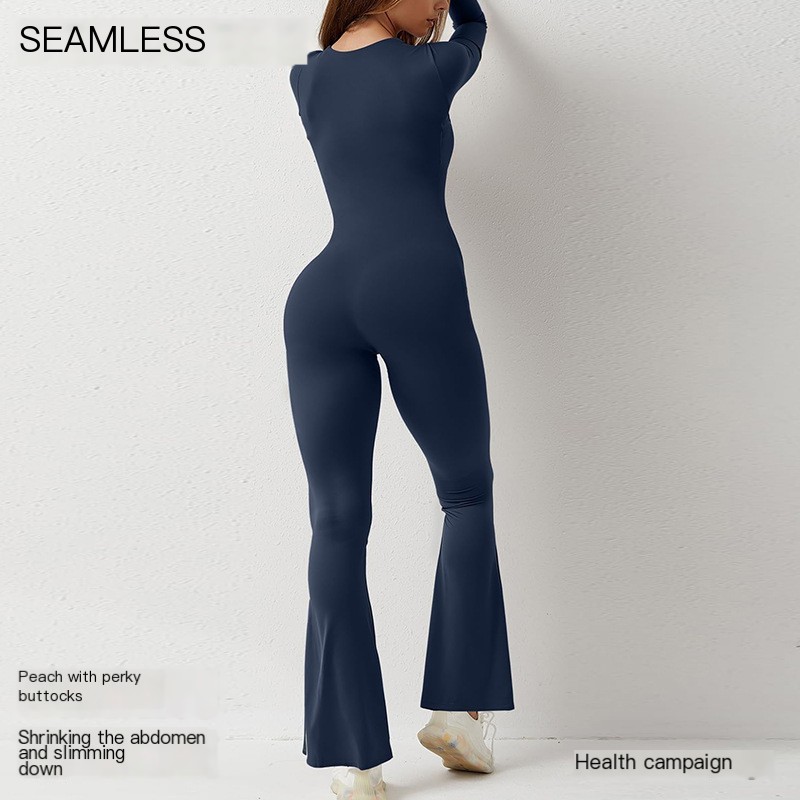 Fashion Stand-Up Collar Zipper Pleated Sports Jumpsuit Image 2