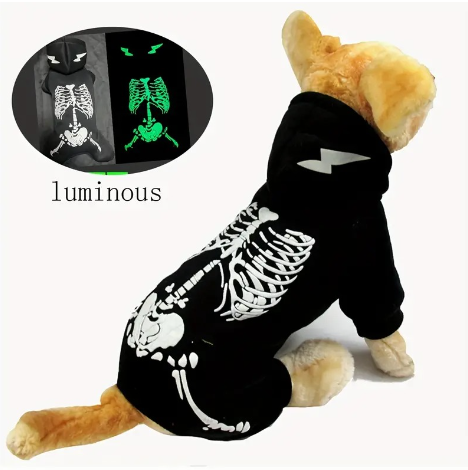 Black Luminous Skeleton Pet Costume