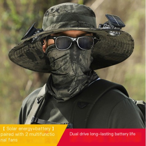 Long endurance lithium battery fan, solar charging, strong wind power, summer sun protection hat, men's sun protection fisherman hat, quick drying
