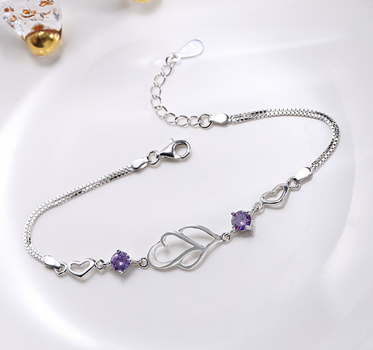 S925 Silver Heart Bracelet - White