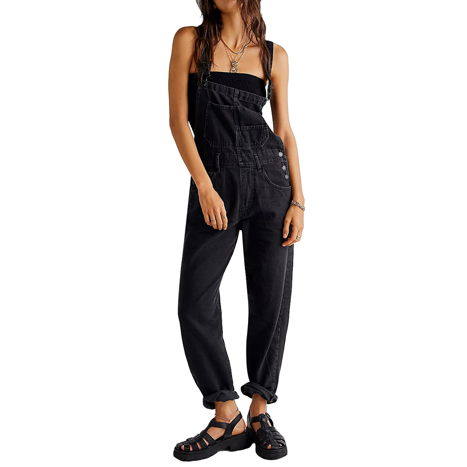 Women's Casual Denim Jumpsuit - Front View