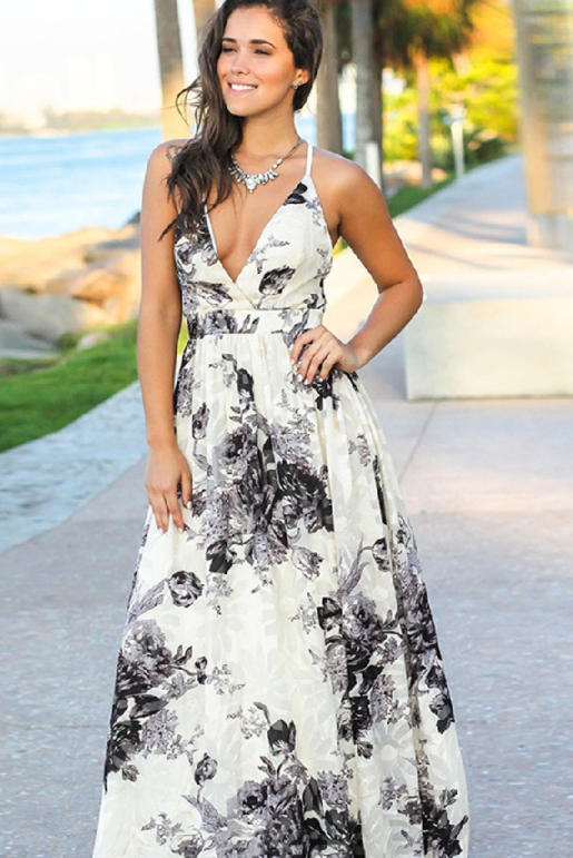 Summer Backless Dress Floral Detail