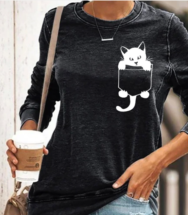 Cat Print Long Sleeve T-Shirt Image 3