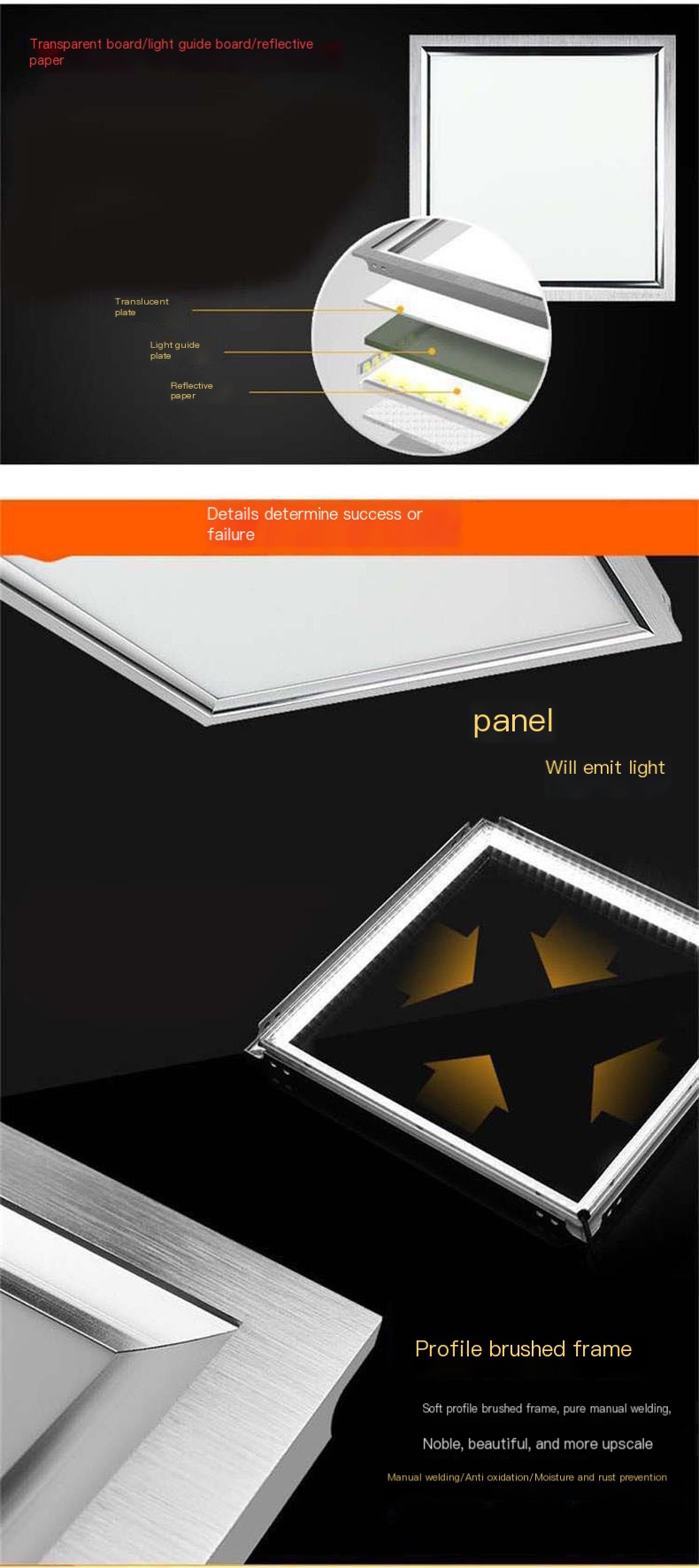 Integrated ceiling light led panel light 600x 600 office mineral wool aluminum gusset gypsum board embedded panel light