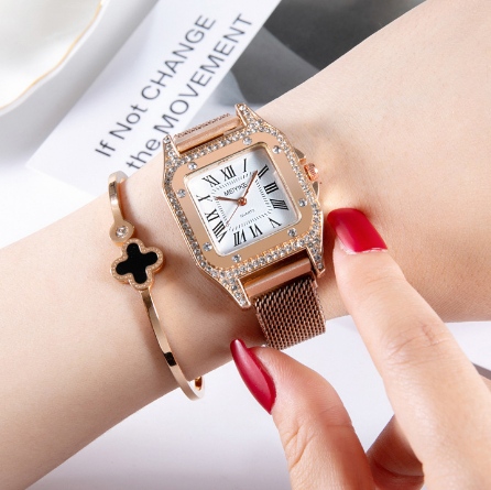 Square Crystal Watch - Rose Gold