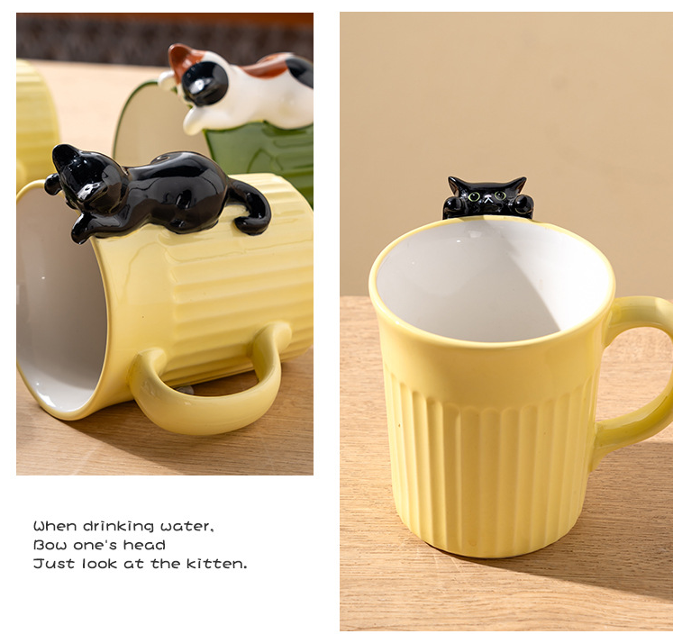 Peeking Cat Mug Green