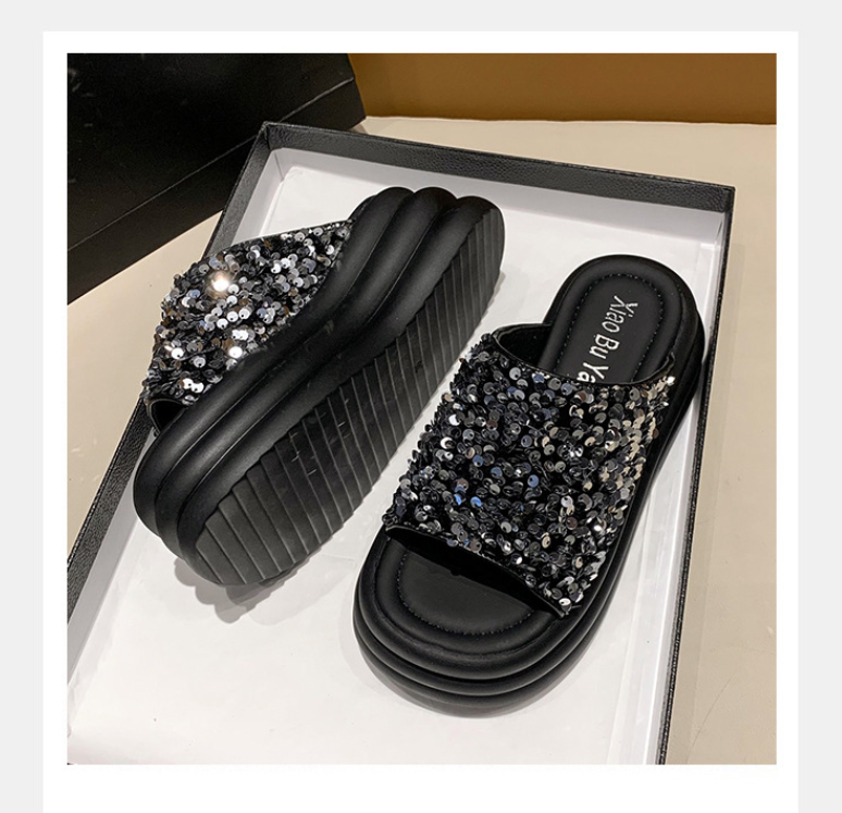 Glitter Platform Slide Sandals 2