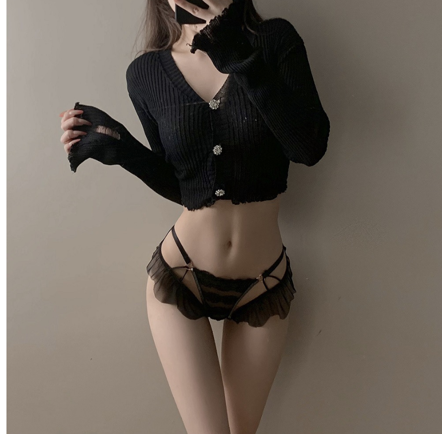 One Shoulder Lace Sleeve Swimsuit