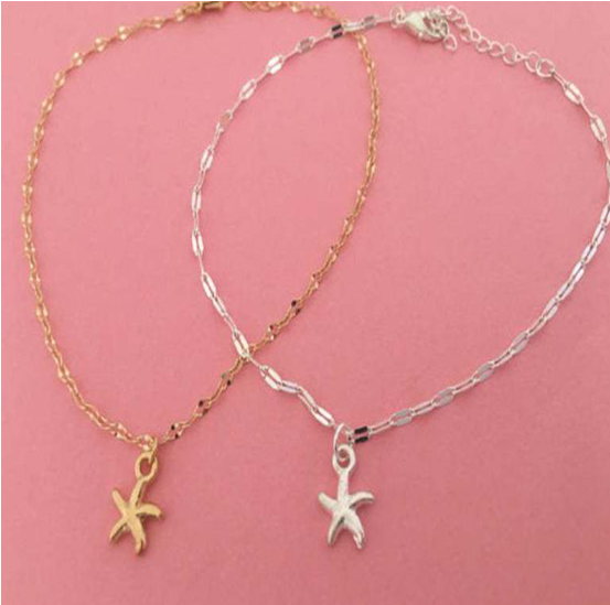 Sea Star Shell Metal Pendant Necklace - Silver