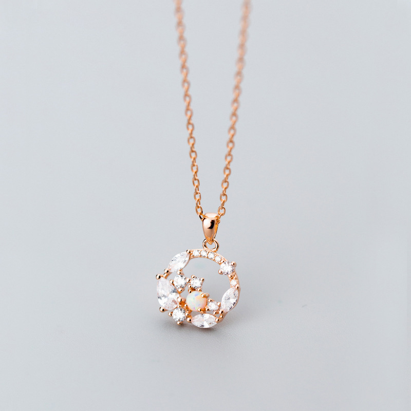 Silver Opal Flower Wreath Necklace
