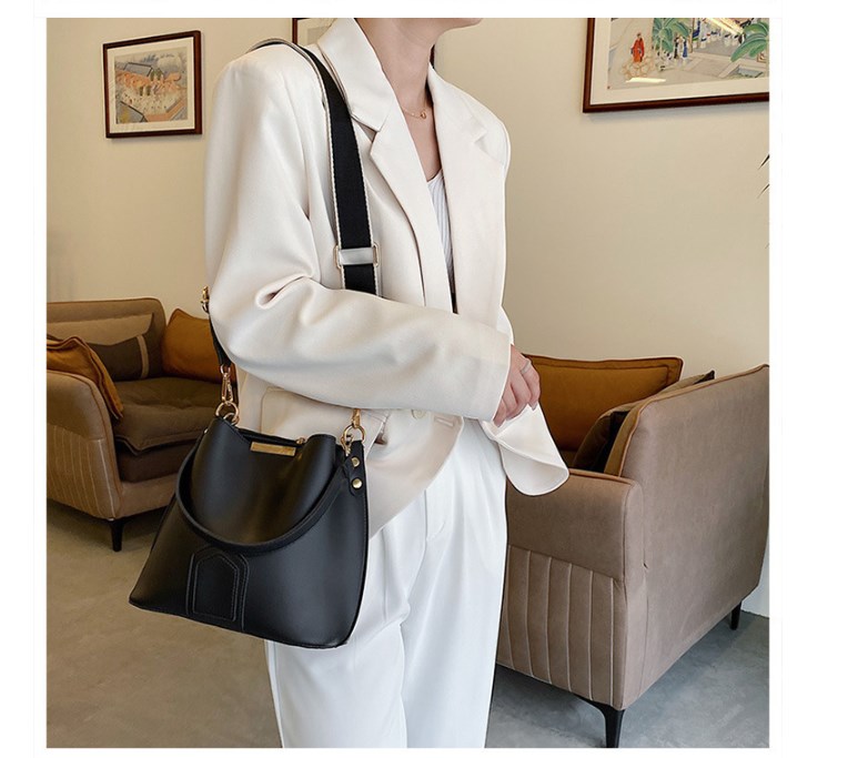 Black Color Block Bucket Bag
