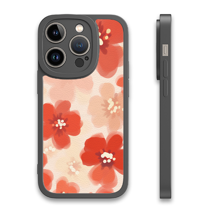 Graffiti Burgundy Flower Sticker Silicone Phone Case Detail