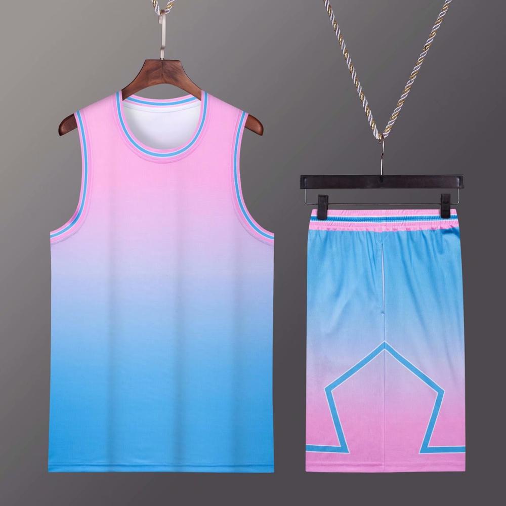 Men's Gradient Basketball Jersey Shorts Set College Basketball Training Uniform Men Male Athlete Vintage Tracksuit image