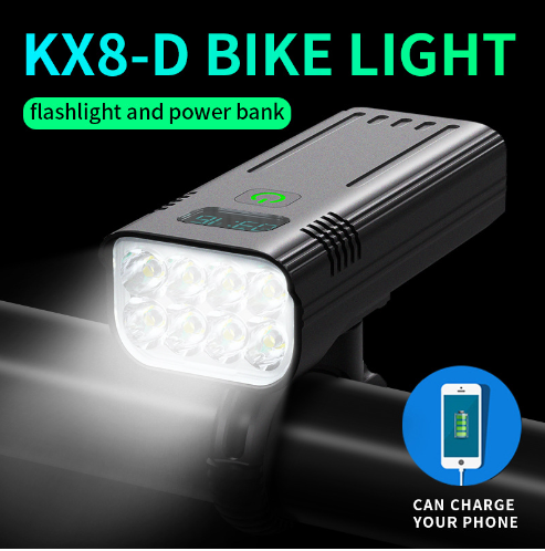 Bicycle Headlight with 8 T6 LEDs 6,400 Lumens USB Rechargeable
