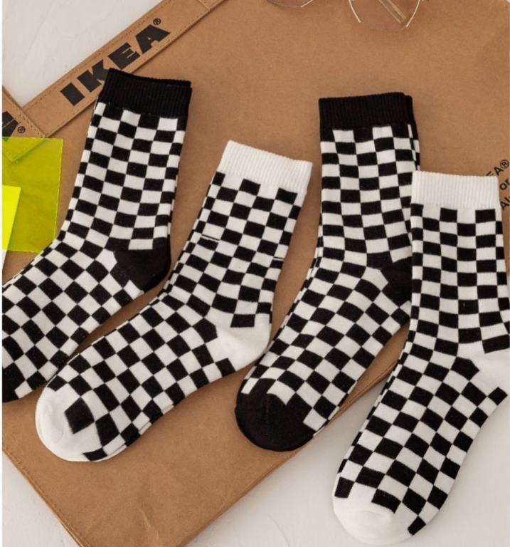 潮牌袜子 - Checkered White Socks