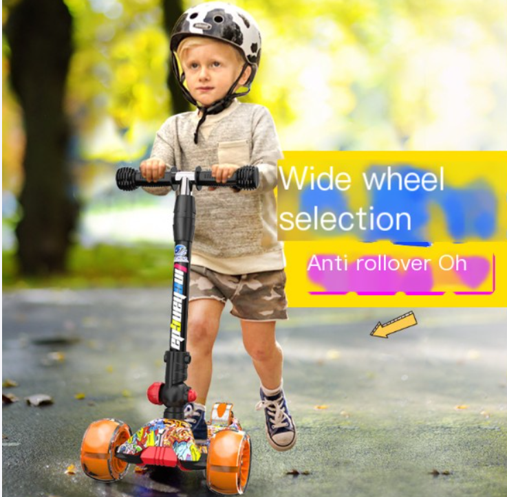 Swiss surfing children folding scooter boys and girls graffiti wide wheel scooter three four-wheel flash pulley image