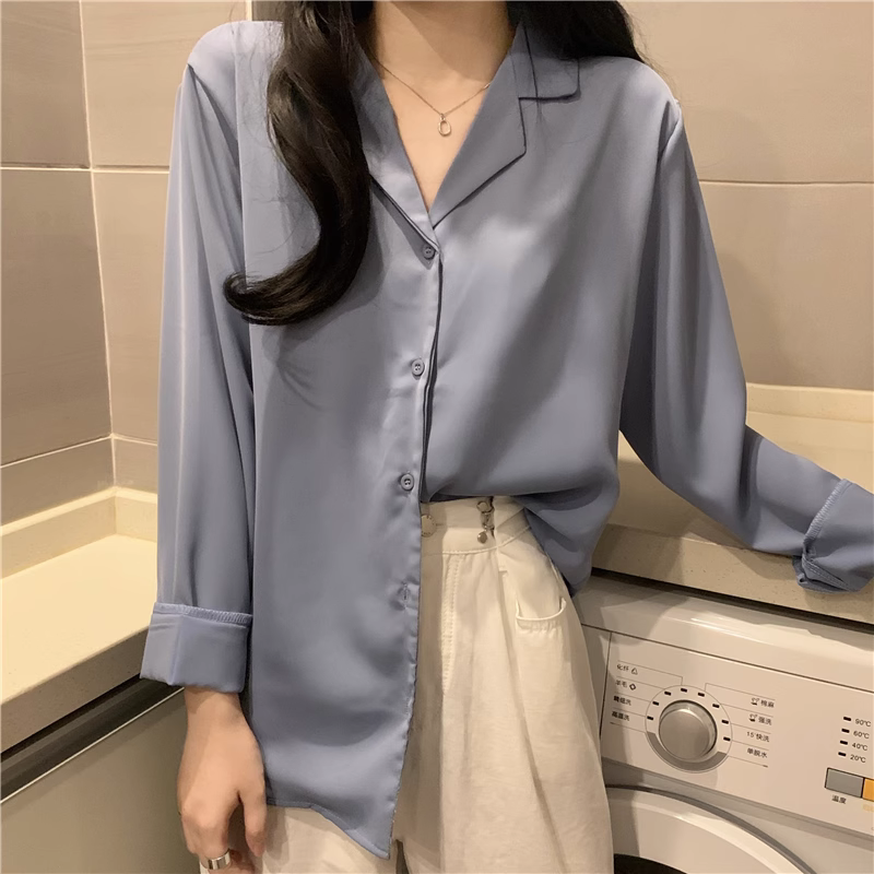 Chiffon Long Sleeve Shirt in Blue