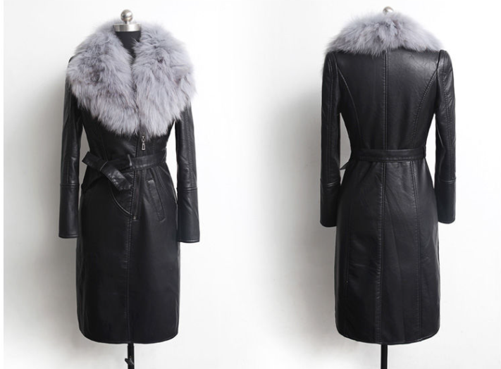 Faux Fur Lined Leather Coat - Image 1